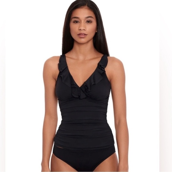 Ralph Lauren Beach Club Solids Ruffle
Underwire Tankini (Black) Women's swim - Picture 1 of 16